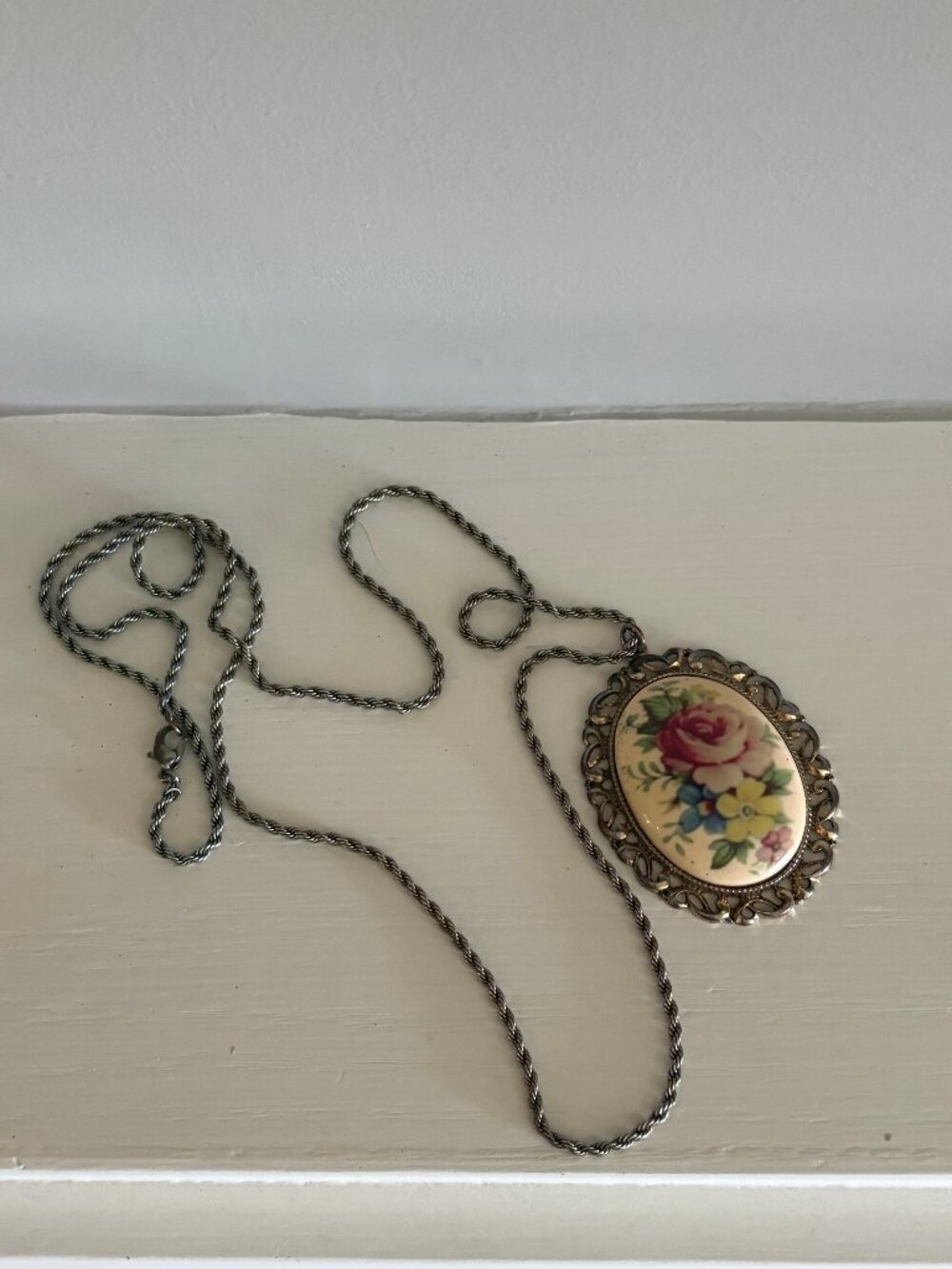 Vintage Floral Cameo Necklace